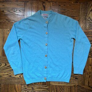 Deep Light Blue Ballantyne Cardigan with Golden Buttons.